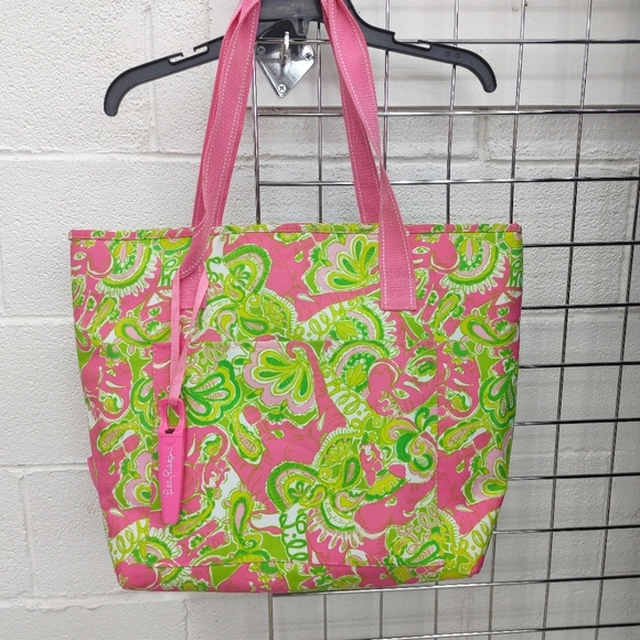 Lilly Pulitzer XL Pink/Green Insulated Collapsible Cooler Tote Bag - Picture 2 of 10